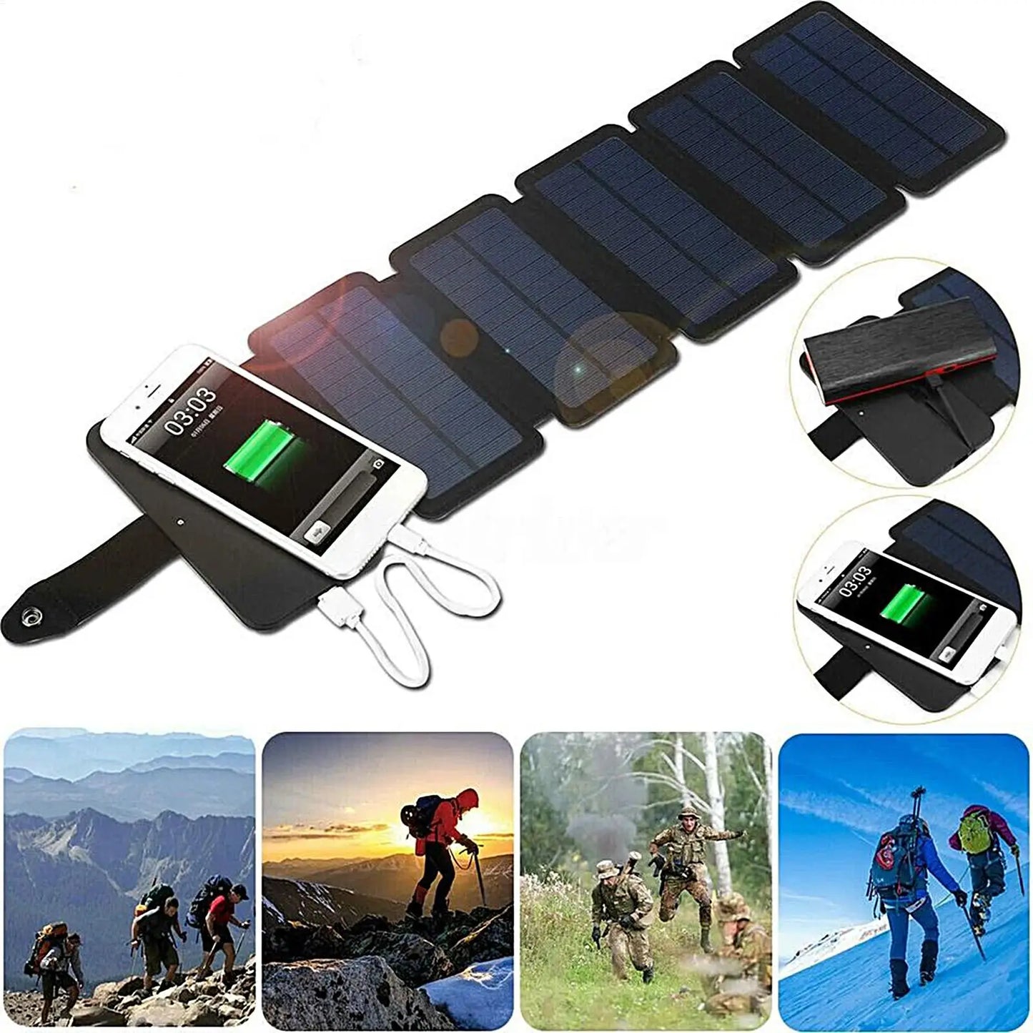 Solar Charger Portable Waterproof Cellphone Charging Device Folding USB Device Charger for Home Outdoor Car RV Hiking Explorer