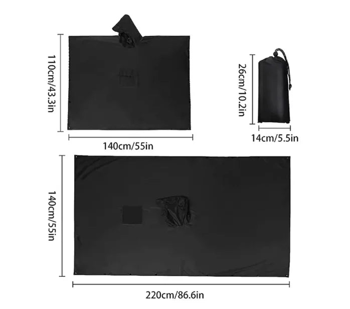 Waterproof Rain Poncho Lightweight Hooded Rain Coat Picnic Mat Blanket Sun Shelter for Outdoor Camping Hiking Cycling Climbing