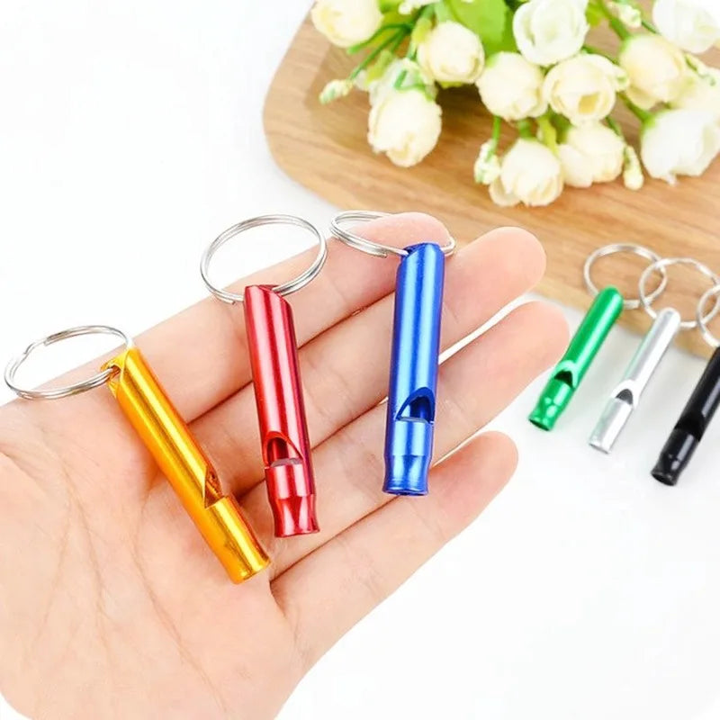 1pc Camping Hiking Survival Whistle, Small Aluminum Emergency Train Whistle with Keychain, Outdoor EDC Tool