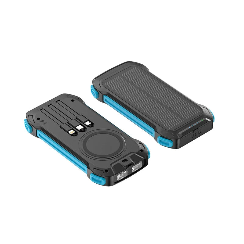 20000mAh Solar Power Bank Wireless Charging Outdoor Dual Flashlight Portable Charger