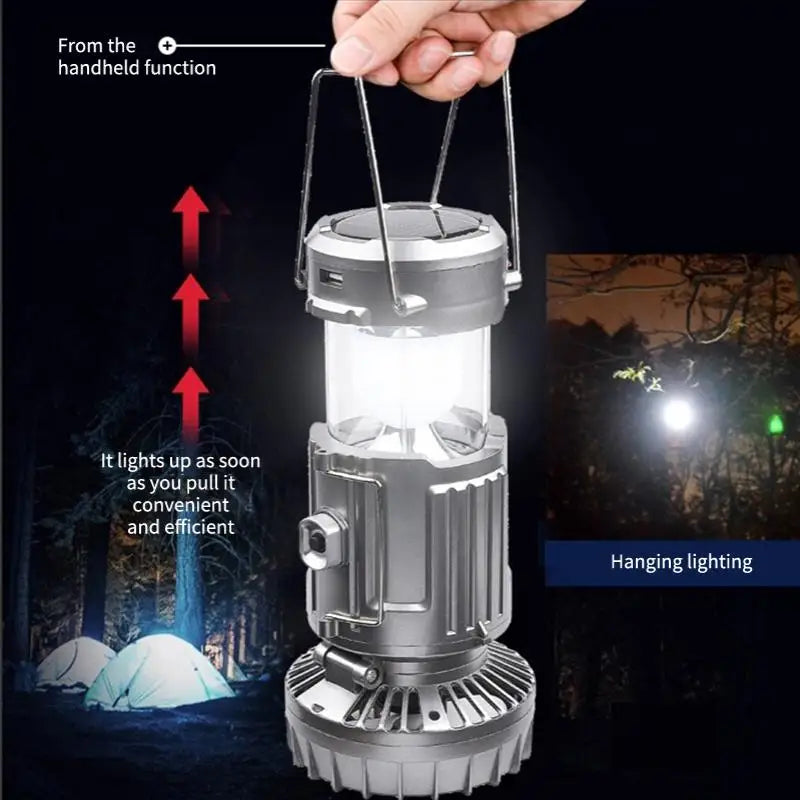 3-in-1 Solar Charging Camping Light, Flashlight with Built-in Fan, Multifunctional Outdoor Lighting Lamp