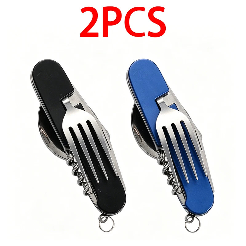 6 in 1 Camping Cutlery Set Tourist Spoon Camping Fork Spoon Stainless Steel Folding Pocket Kits Outdoor cutlery Set DCS001
