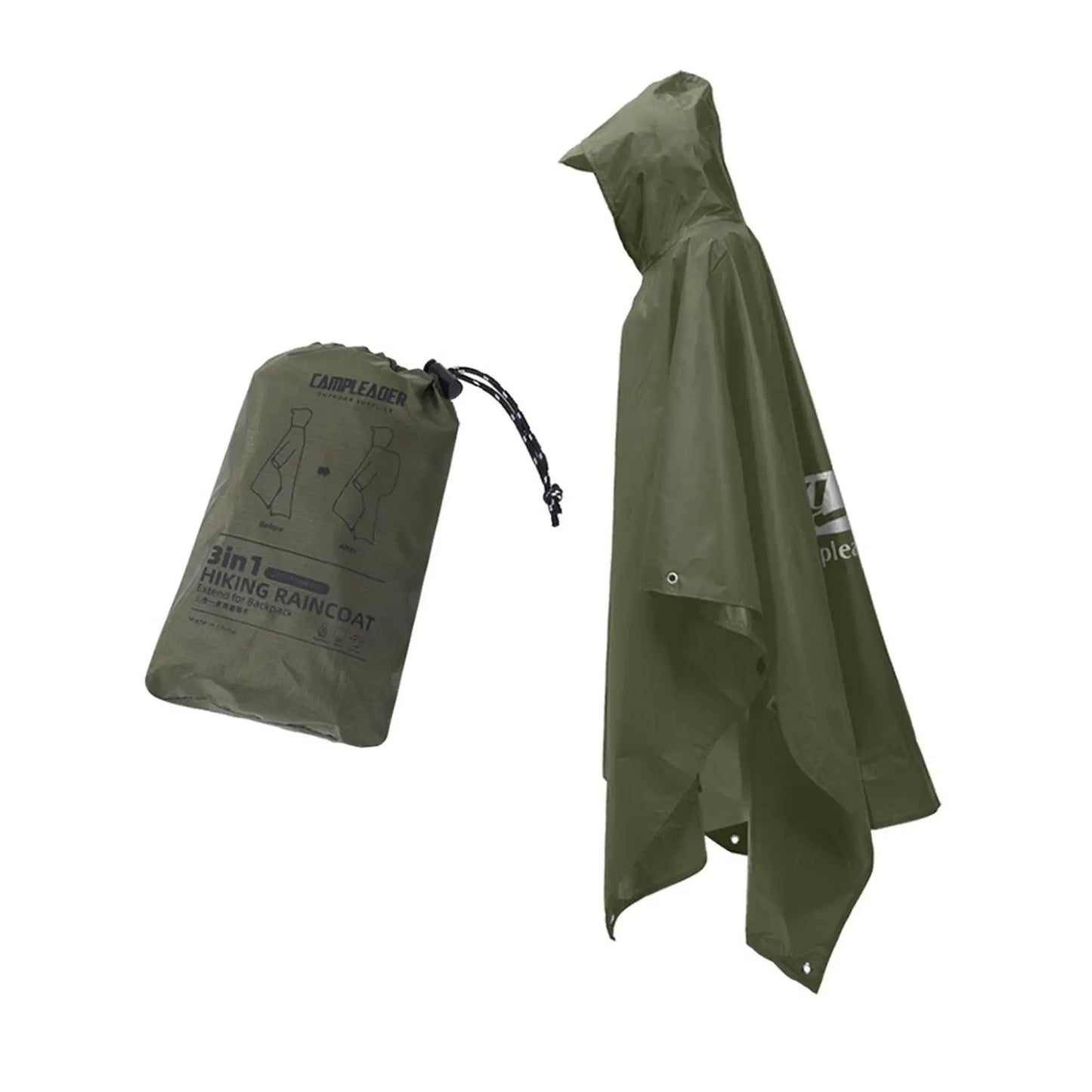 Hooded Rain Poncho Water Resistant Raincoat for Camping Hiking Outdoor
