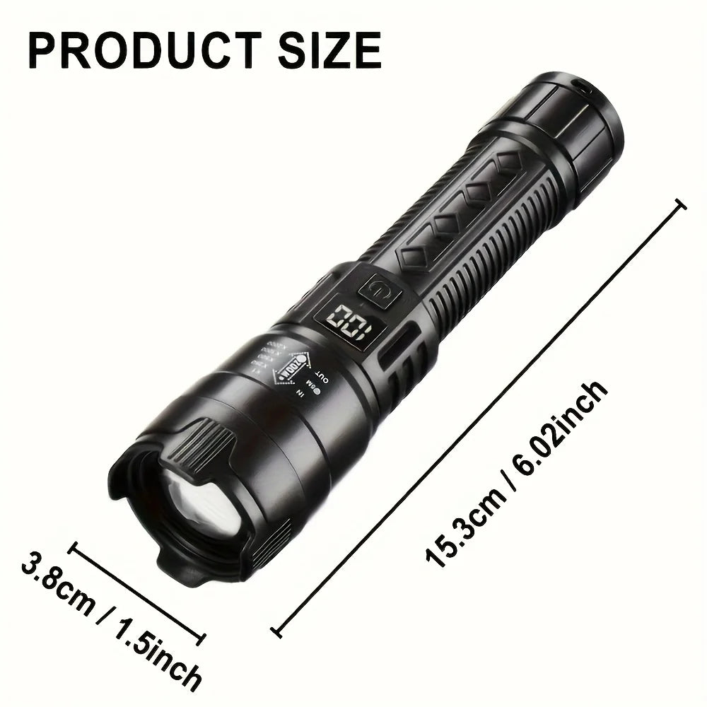 Tactical LED Flashlight 2000LM USB Rechargeable Waterproof Grade Zoom Torch Bright Portable Emergency Light for Camping Outdoor