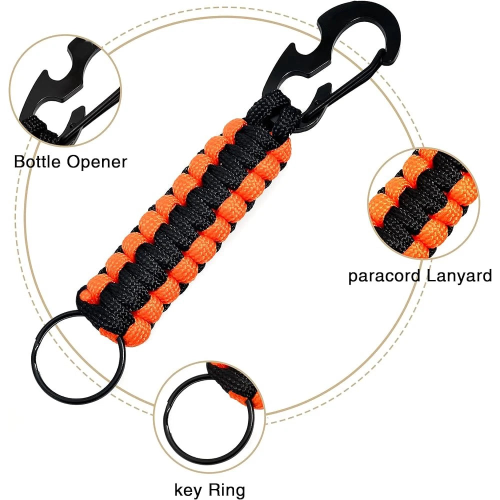 Paracord Keychain Military Braided Core Rope Carabiner Bottle Opener Outdoor Emergency Knot Survival Tools for Camping Hiking