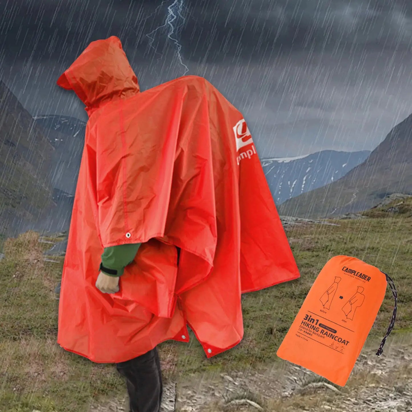 Hooded Rain Poncho Water Resistant Raincoat for Camping Hiking Outdoor