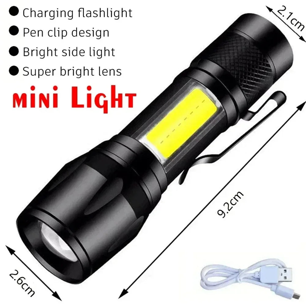 Tactical LED Flashlight 2000LM USB Rechargeable Waterproof Grade Zoom Torch Bright Portable Emergency Light for Camping Outdoor