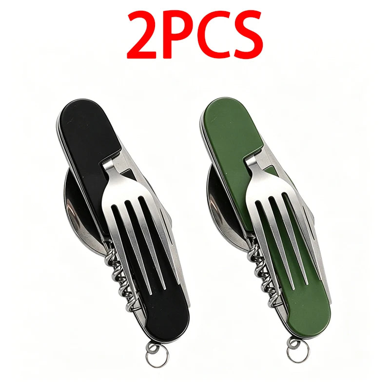6 in 1 Camping Cutlery Set Tourist Spoon Camping Fork Spoon Stainless Steel Folding Pocket Kits Outdoor cutlery Set DCS001