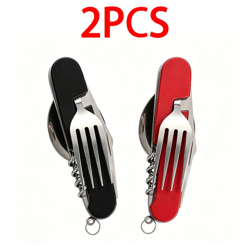 6 in 1 Camping Cutlery Set Tourist Spoon Camping Fork Spoon Stainless Steel Folding Pocket Kits Outdoor cutlery Set DCS001