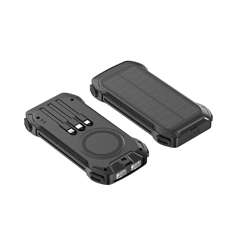 20000mAh Solar Power Bank Wireless Charging Outdoor Dual Flashlight Portable Charger