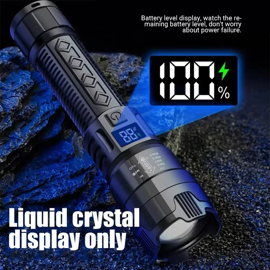 Tactical LED Flashlight 2000LM USB Rechargeable Waterproof Grade Zoom Torch Bright Portable Emergency Light for Camping Outdoor