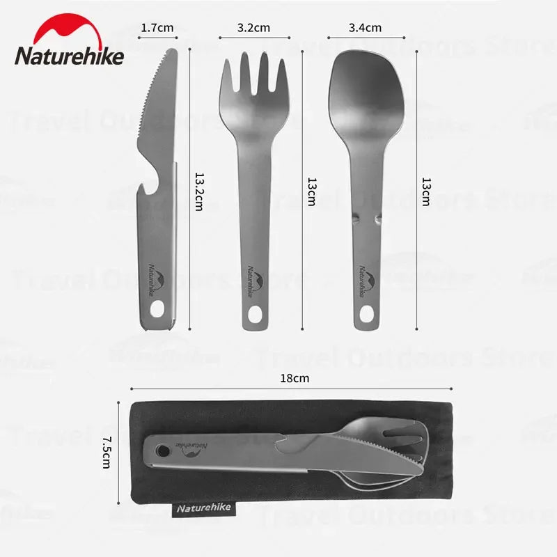 Naturehike Titanium Camping Supplies Knife Fork Spoon 3-In-1 Set Outdoor Portable Cutlery Set Multifunction Tableware