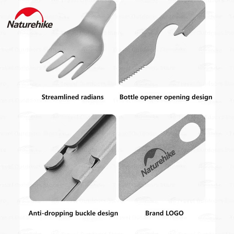 Naturehike Titanium Camping Supplies Knife Fork Spoon 3-In-1 Set Outdoor Portable Cutlery Set Multifunction Tableware