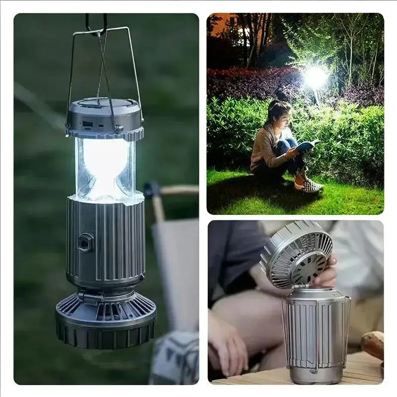 3-in-1 Solar Charging Camping Light, Flashlight with Built-in Fan, Multifunctional Outdoor Lighting Lamp