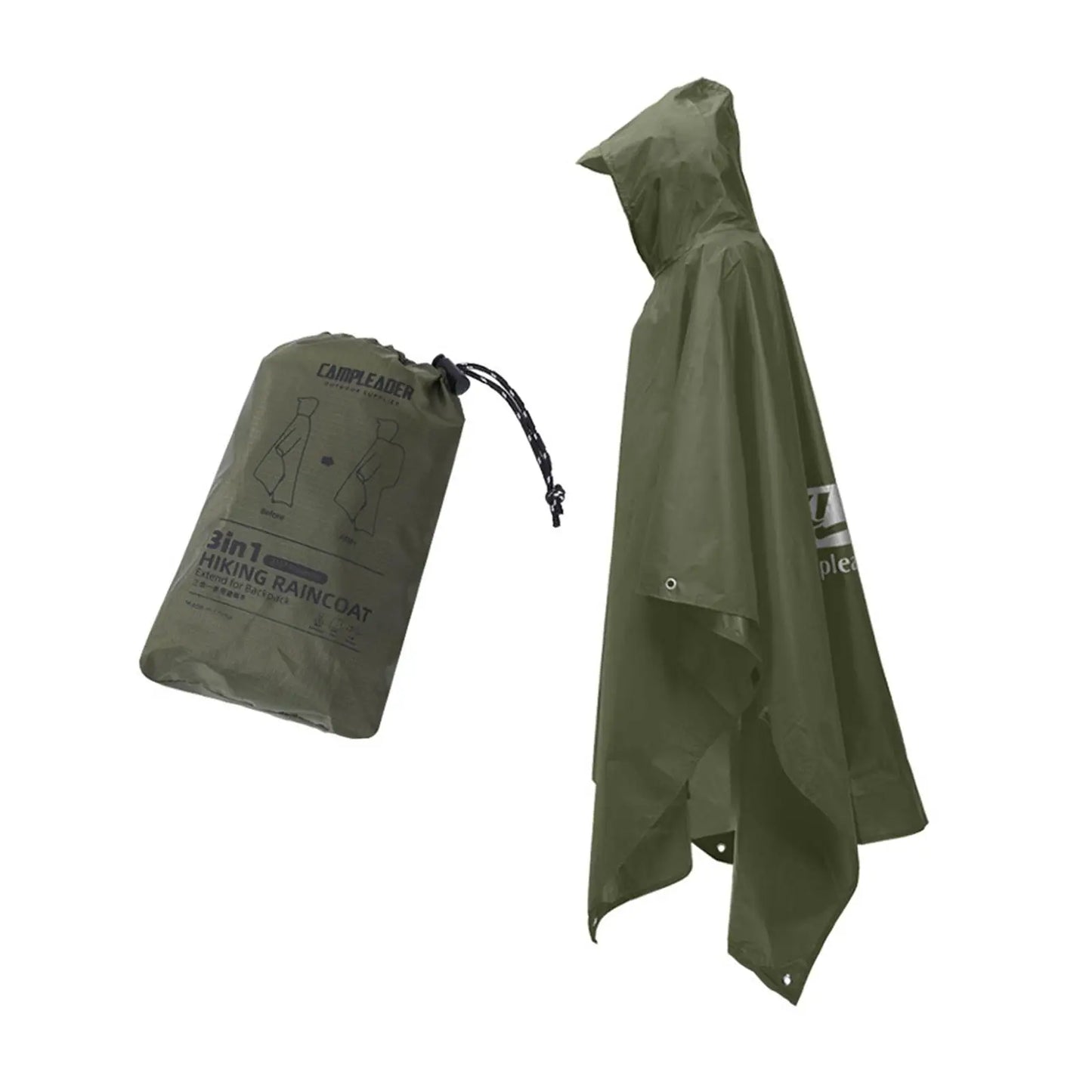 Hooded Rain Poncho Water Resistant Raincoat for Camping Hiking Outdoor
