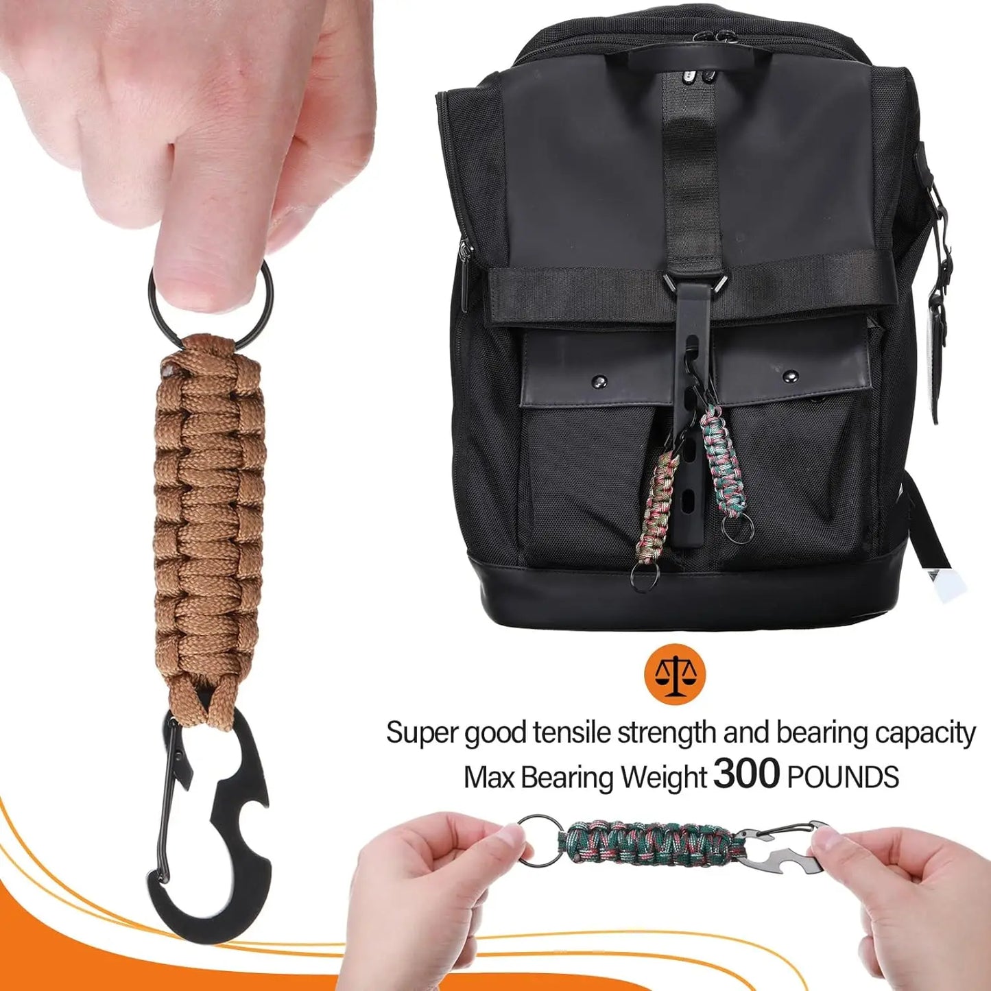 Paracord Keychain Military Braided Core Rope Carabiner Bottle Opener Outdoor Emergency Knot Survival Tools for Camping Hiking