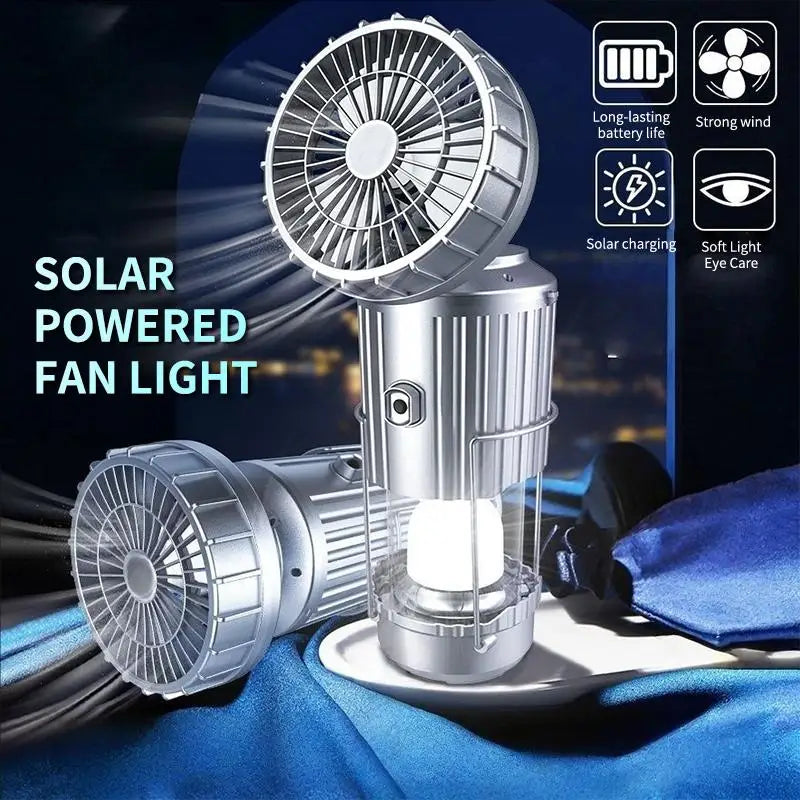 3-in-1 Solar Charging Camping Light, Flashlight with Built-in Fan, Multifunctional Outdoor Lighting Lamp